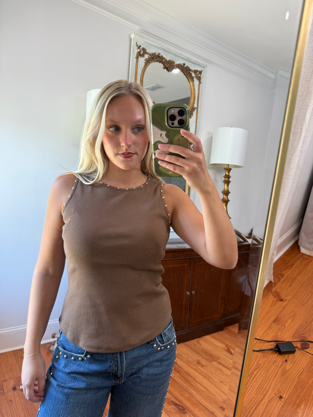 Greer Studded Tank - Mocha