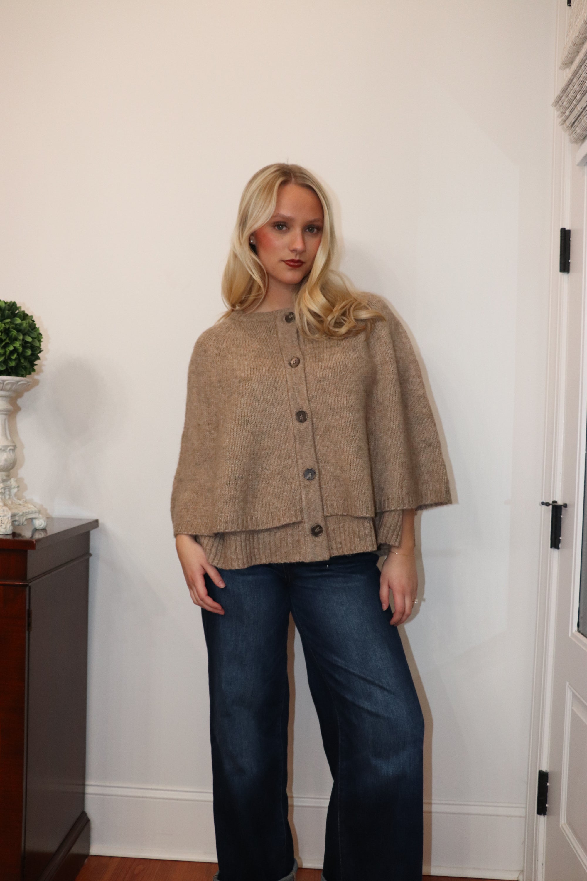 Magnolia Cape Cardigan - Taupe