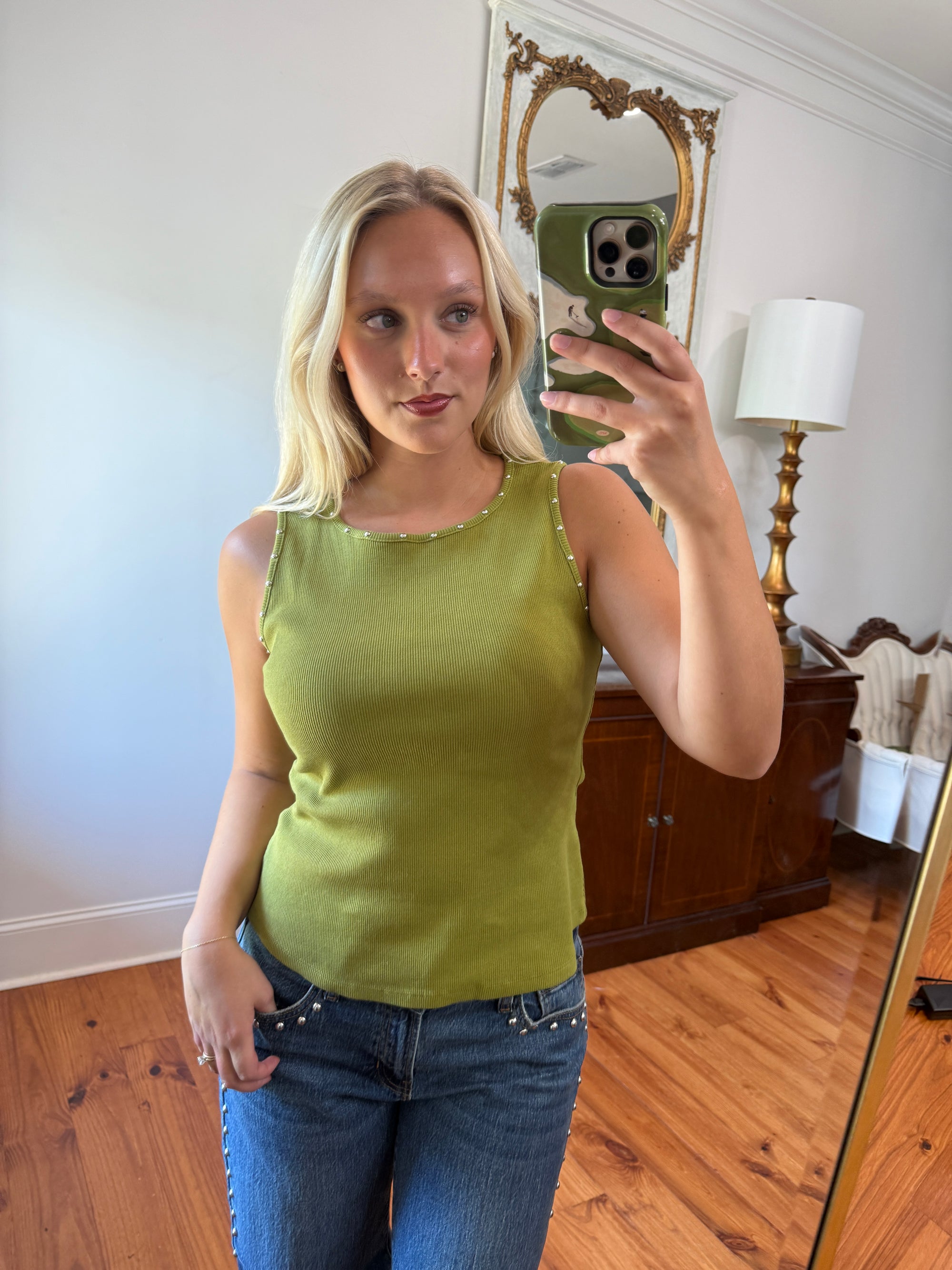 Greer Studded Tank - Olive