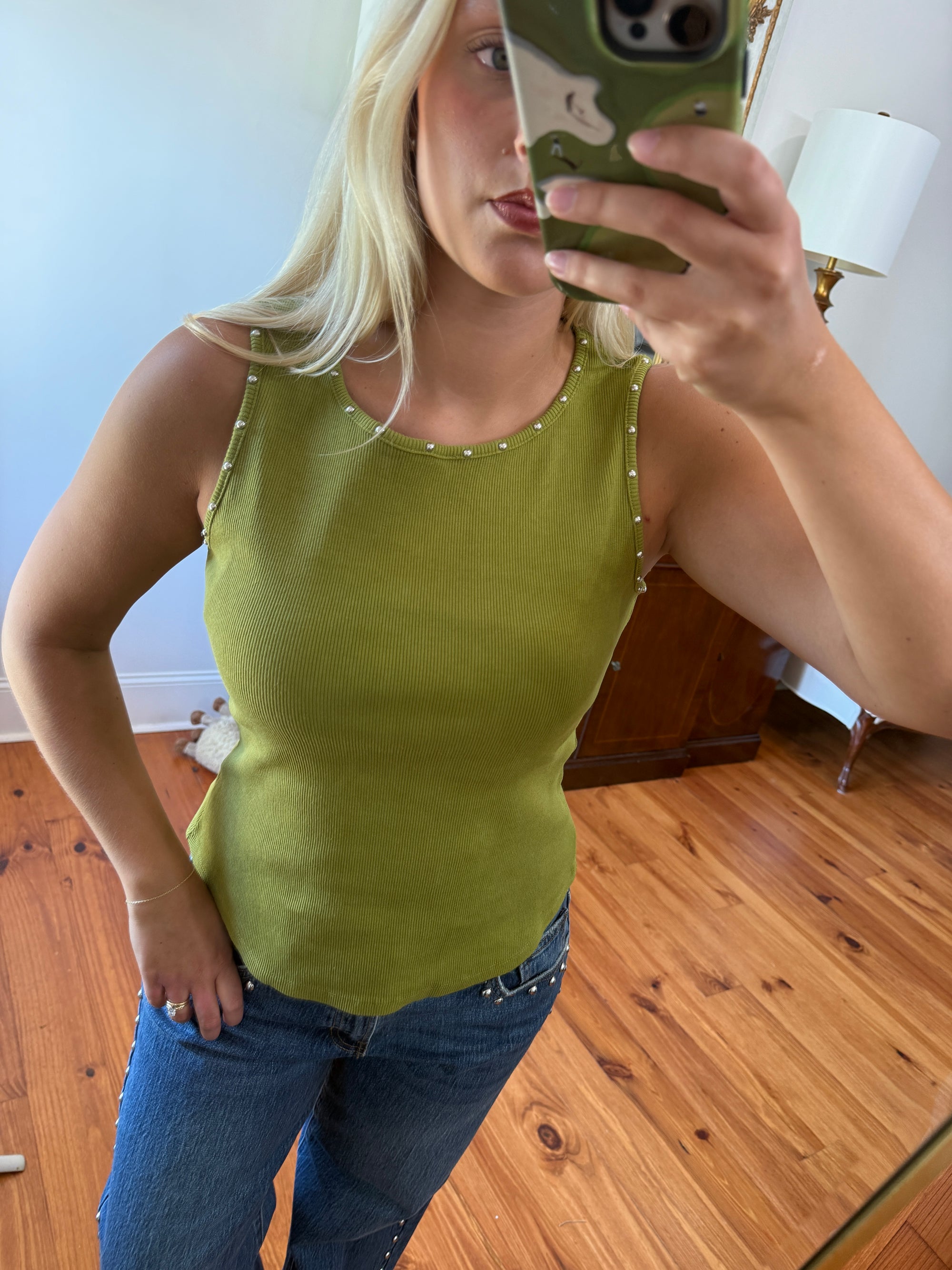 Greer Studded Tank - Olive