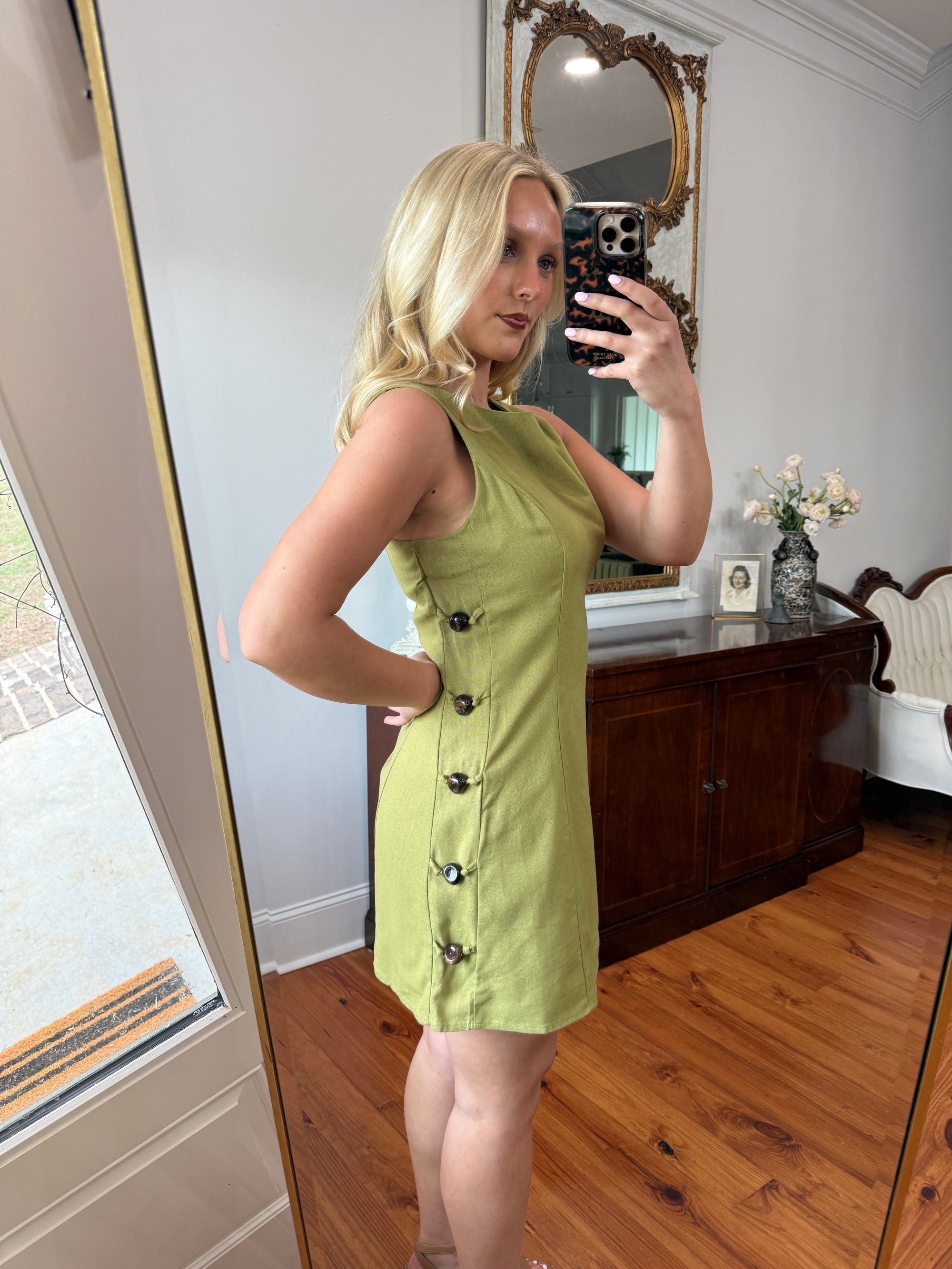 Olive Beaded Mini Dress