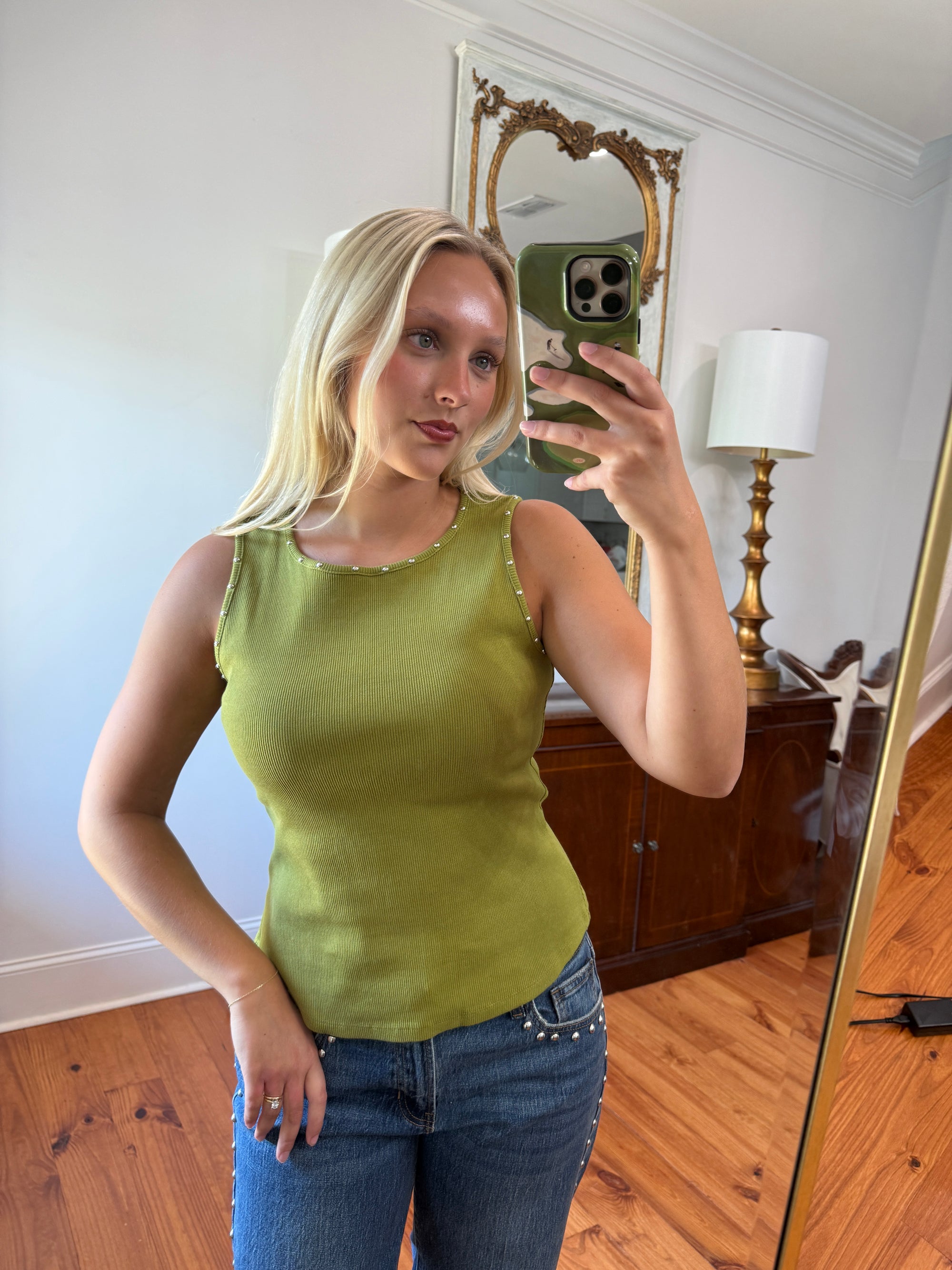 Greer Studded Tank - Olive