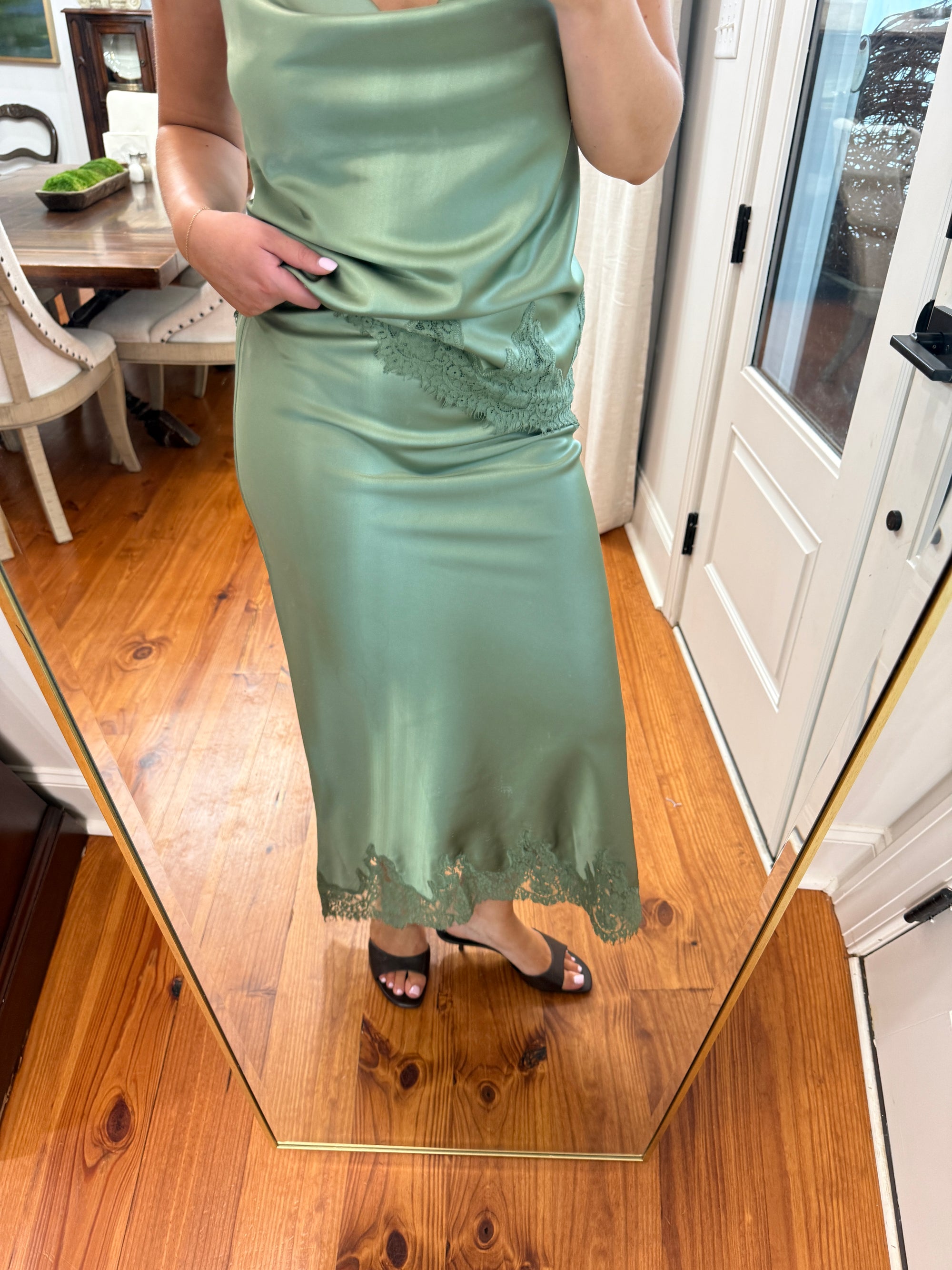 Camellia Satin Midi Skirt