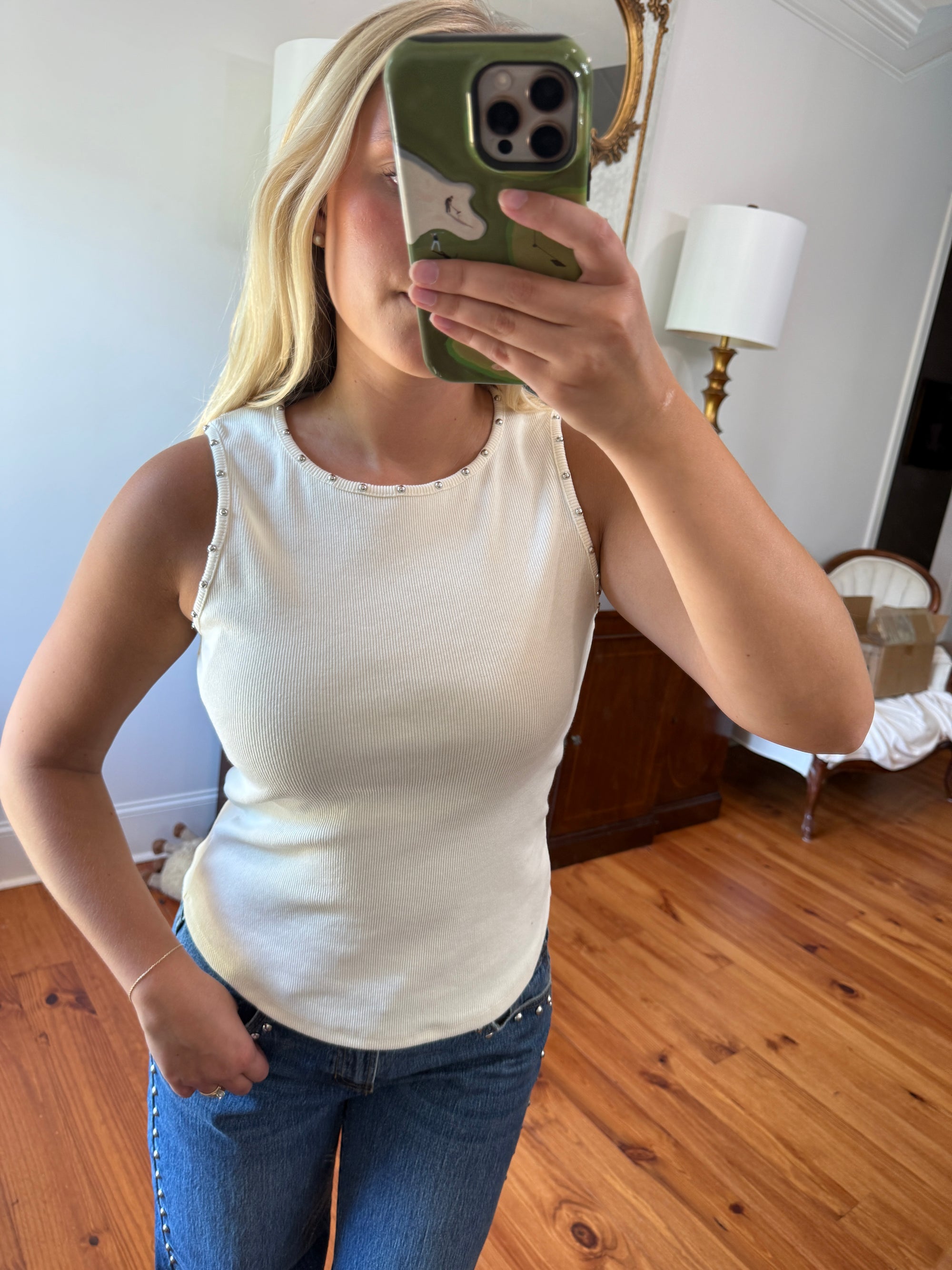 Greer Studded Tank - Ivory