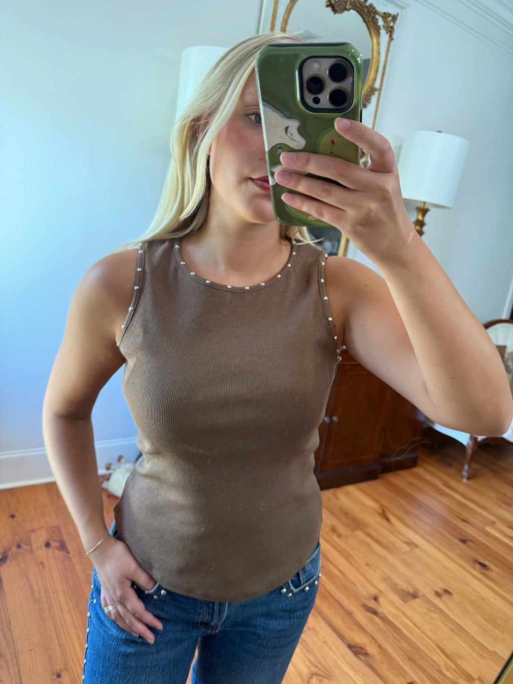 Greer Studded Tank - Mocha