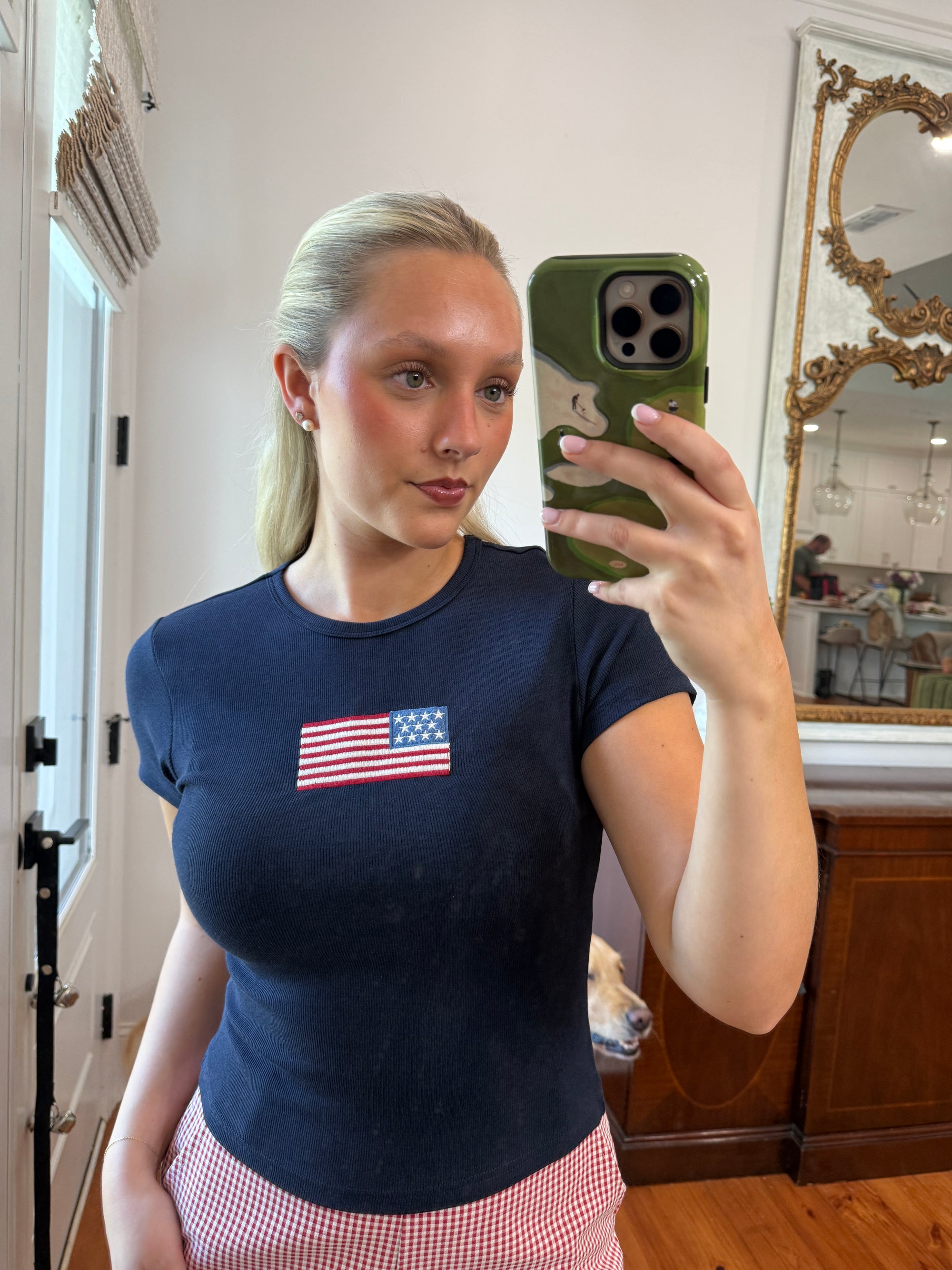 Embroidered Flag Baby Tee