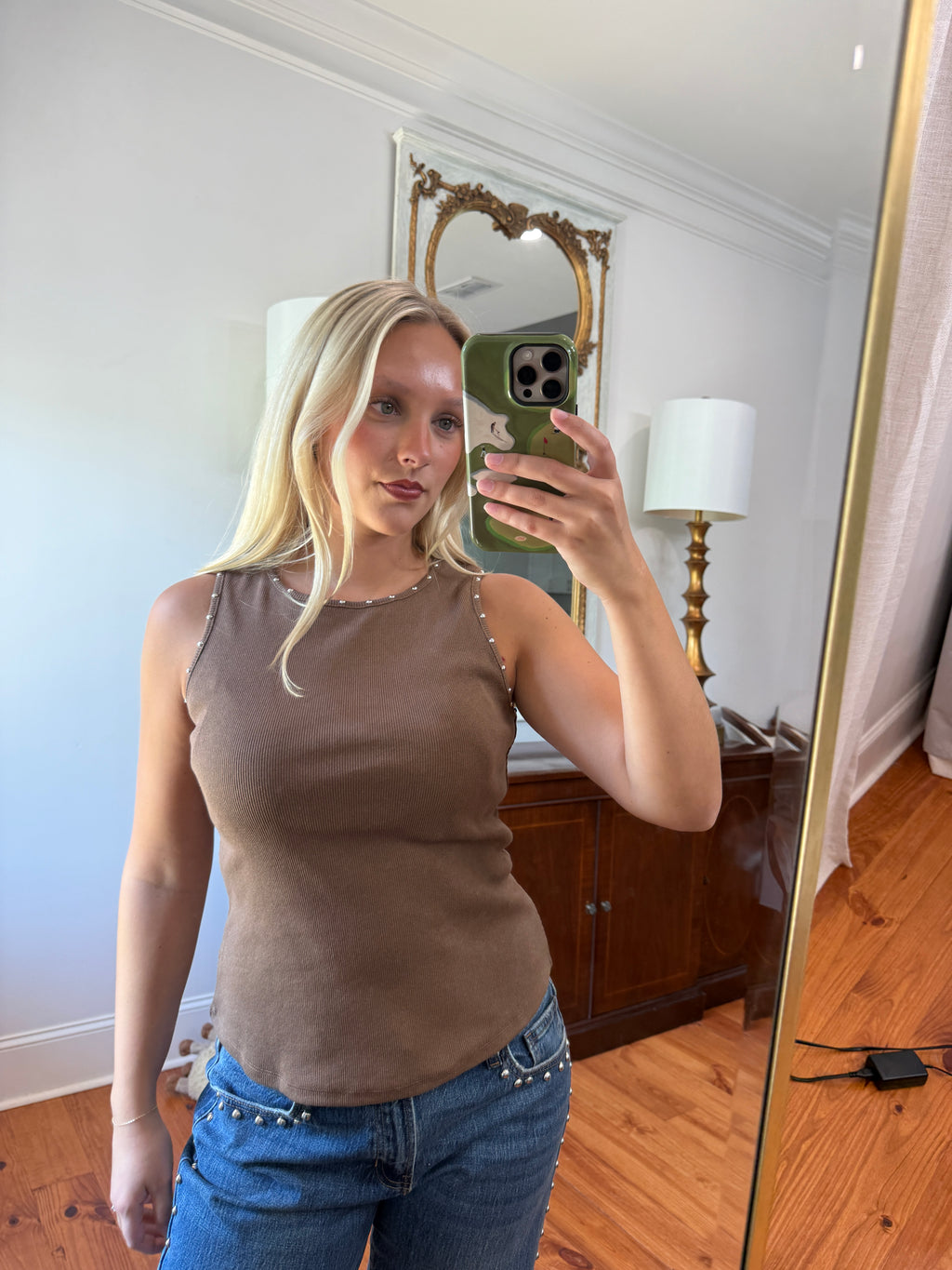 Greer Studded Tank - Mocha
