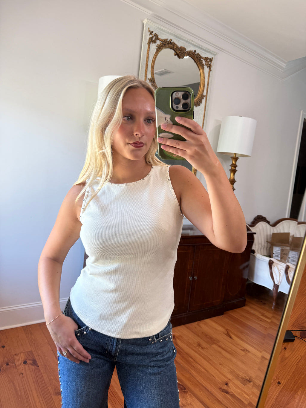 Greer Studded Tank - Ivory