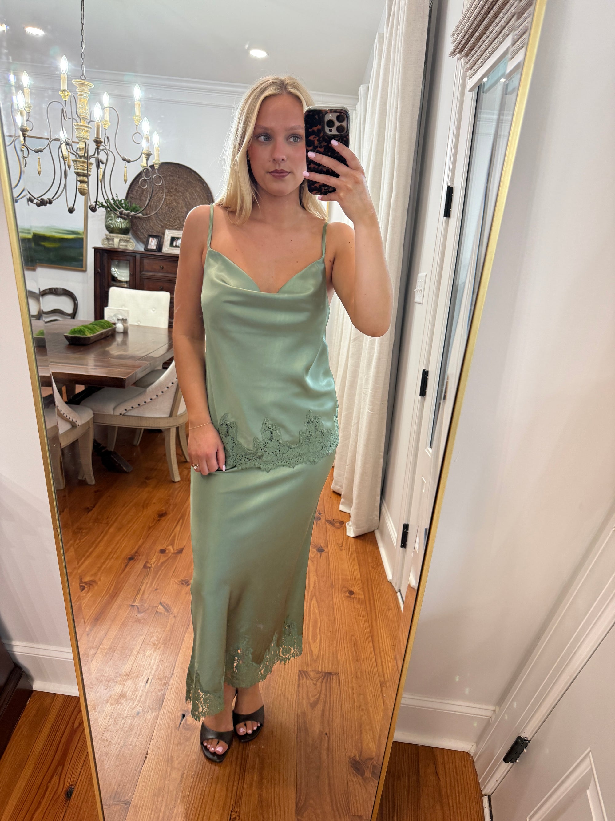 Camellia Satin Midi Skirt