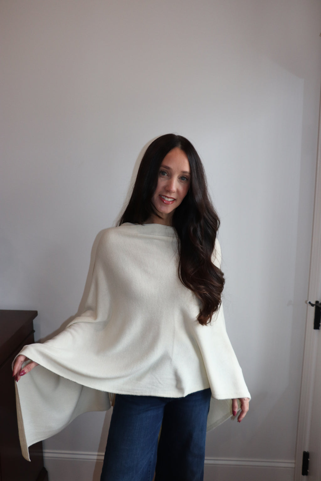 London Knit Poncho - Ivory