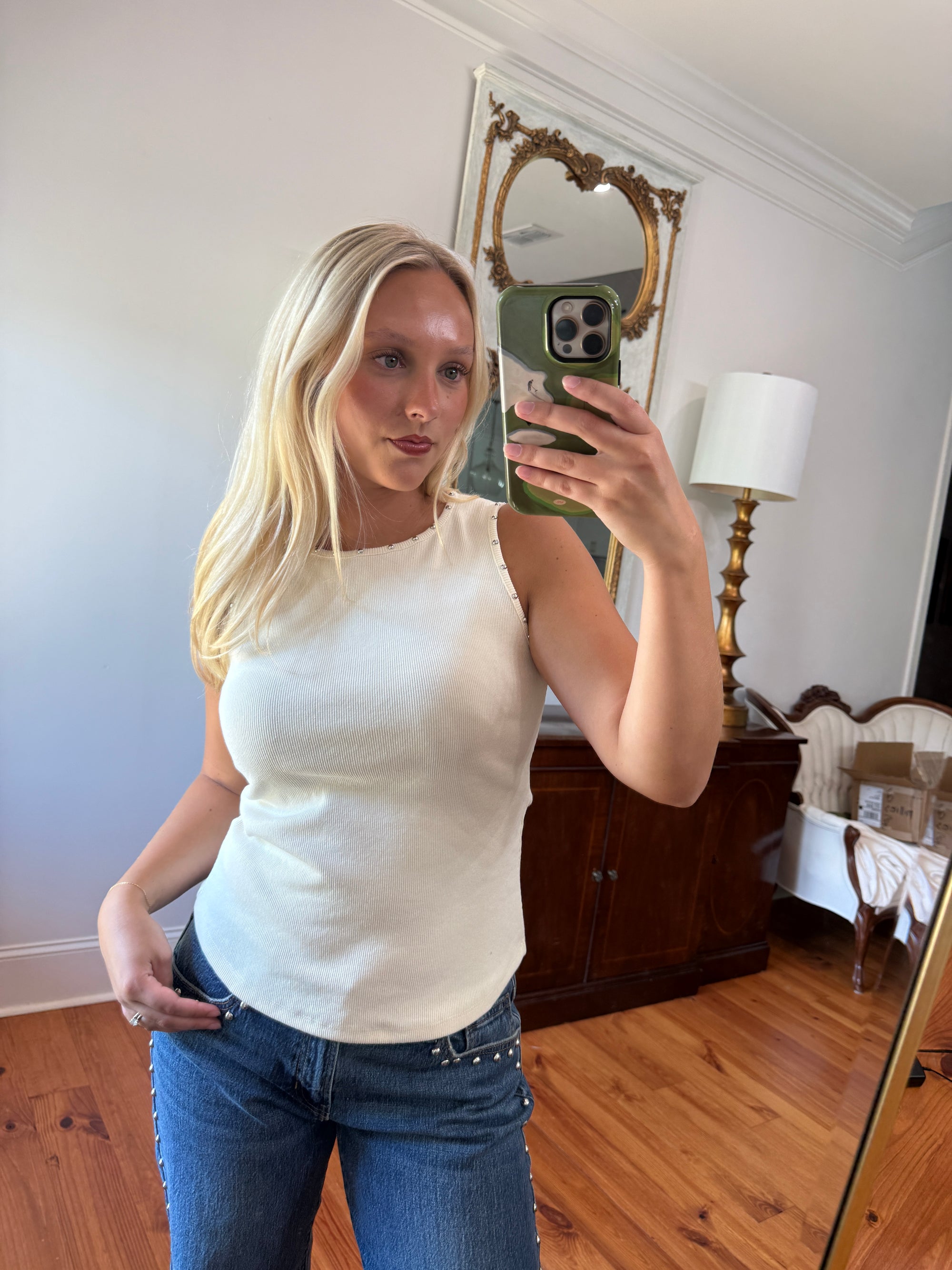 Greer Studded Tank - Ivory