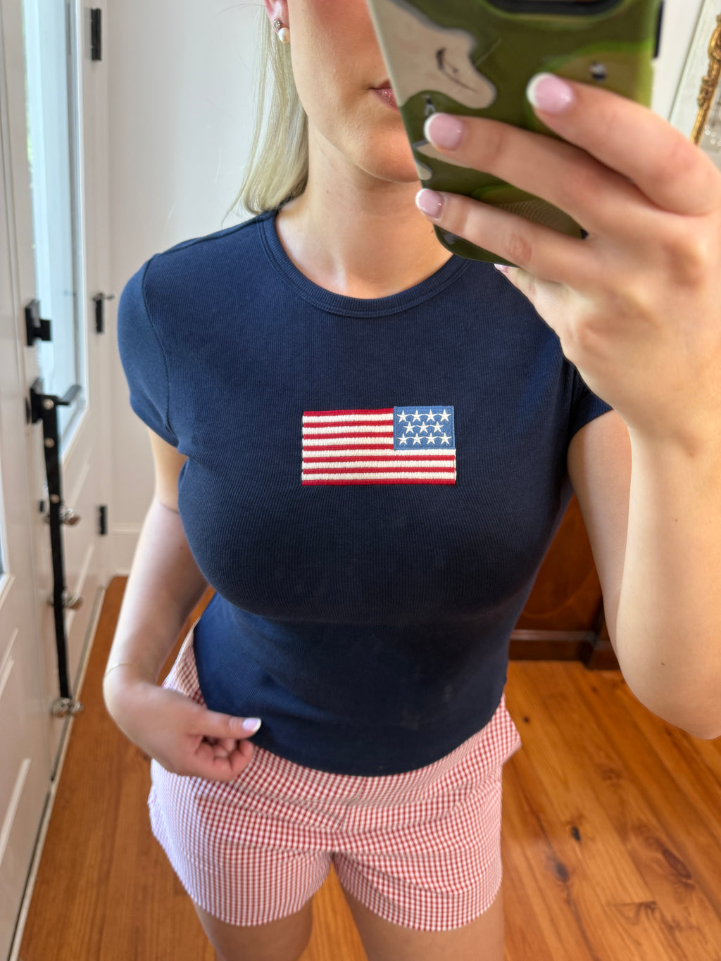 Embroidered Flag Baby Tee