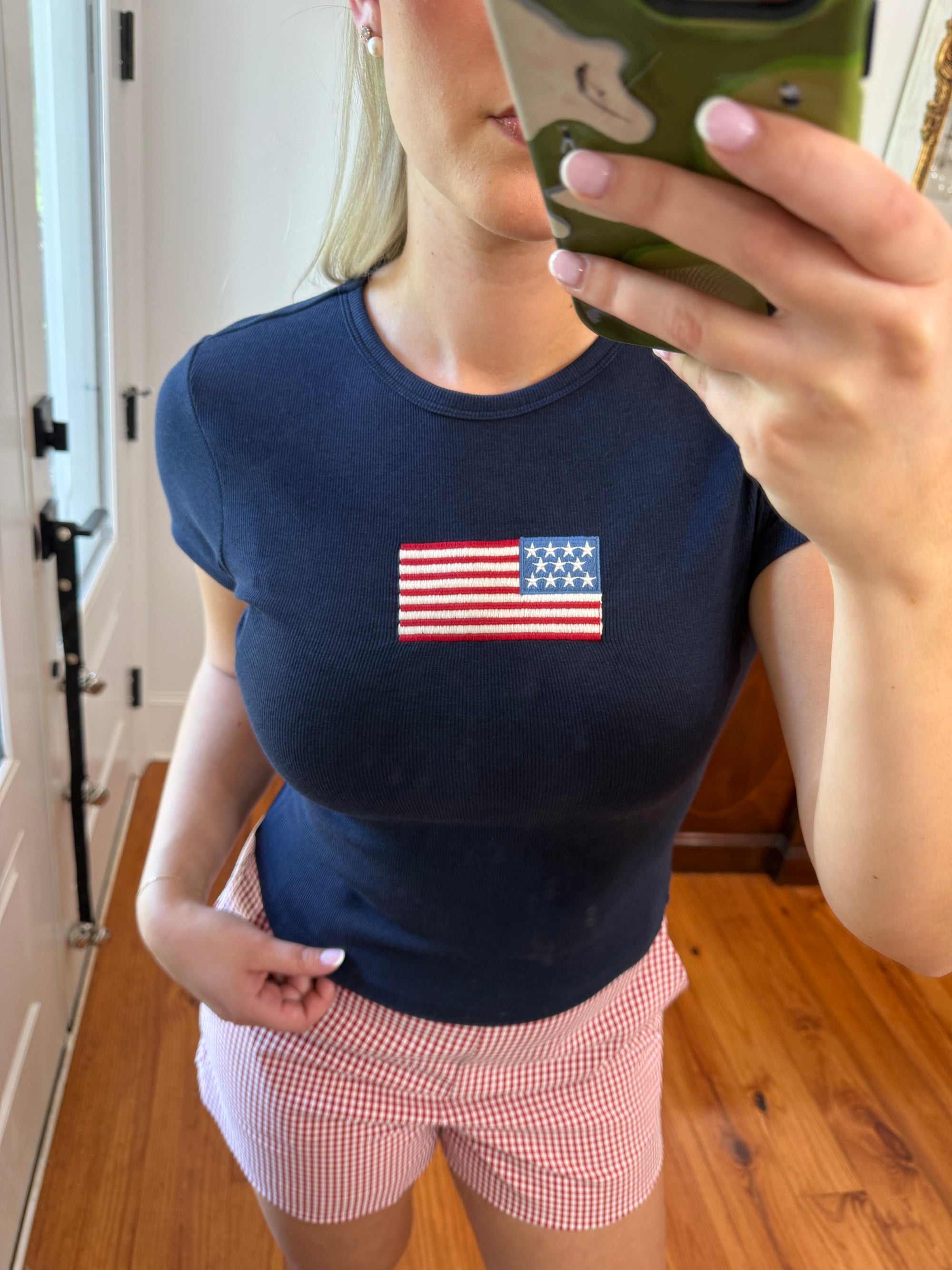 Embroidered Flag Baby Tee