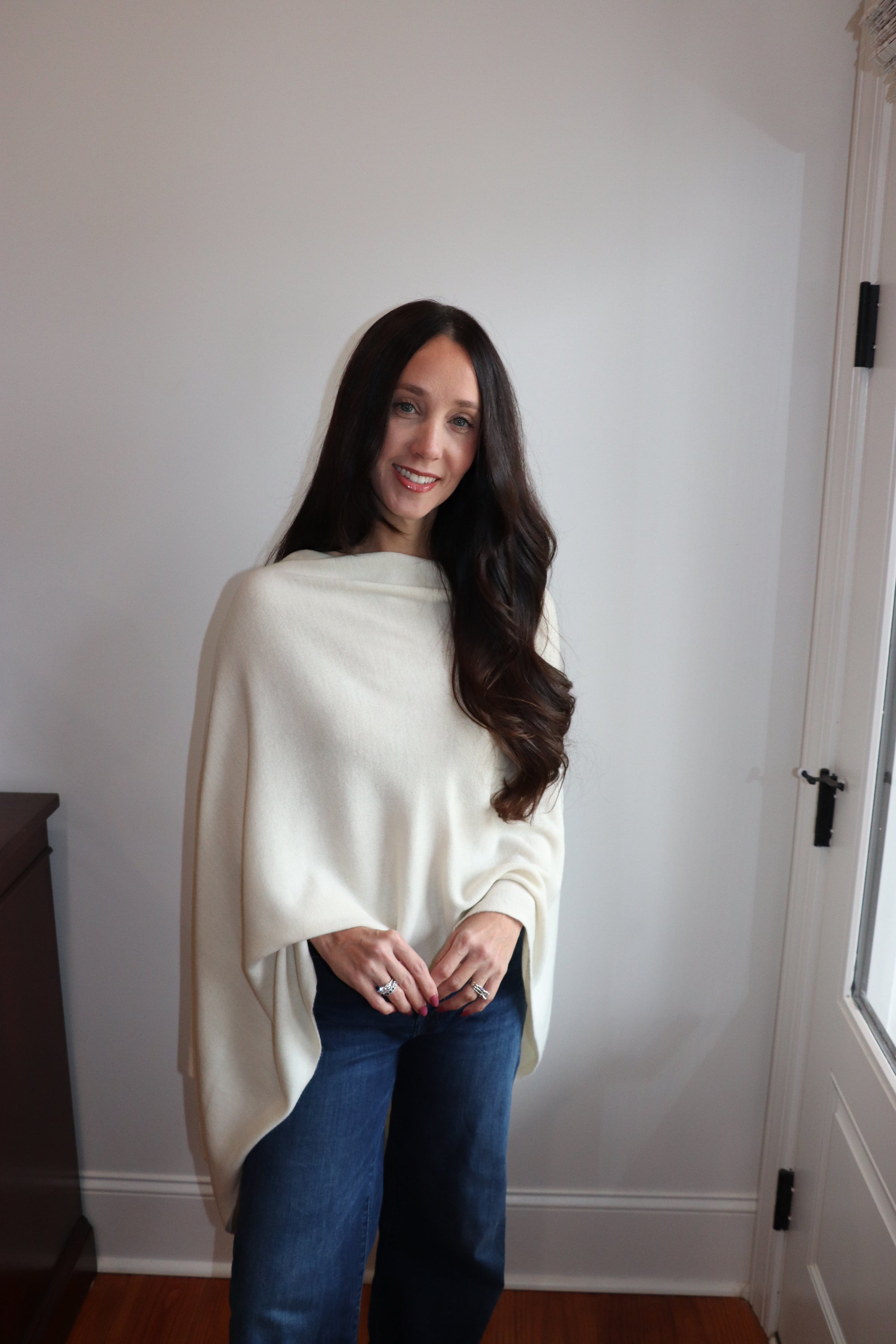 London Knit Poncho - Ivory